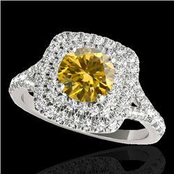 1.6 ctw Certified SI Fancy Intense Yellow Diamond Halo Ring 10k White Gold - REF-190Y9X