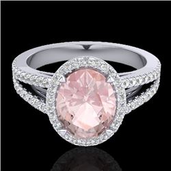 3 ctw Morganite & Micro VS/SI Diamond Halo Ring 18k White Gold - REF-86K2Y