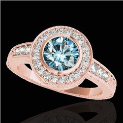 1.50 ctw SI Certified Fancy Blue Diamond Halo Ring 10k Rose Gold - REF-128H2R