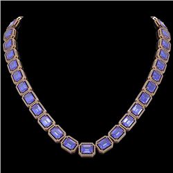 79.99 ctw Tanzanite & Diamond Micro Pave Halo Necklace 10k Rose Gold - REF-1704G2W