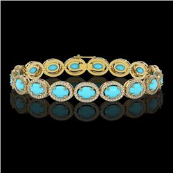 15.83 ctw Turquoise & Diamond Micro Pave Halo Bracelet 10k Yellow Gold - REF-260K8Y