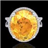 Image 1 : 10 ctw Citrine & Micro Pave VS/SI Diamond Ring 18k White Gold - REF-80A2N