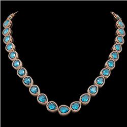 43.2 ctw Swiss Topaz & Diamond Micro Pave Halo Necklace 10k Rose Gold - REF-609G8W