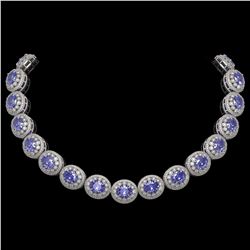 114.35 ctw Tanzanite & Diamond Victorian Necklace 14K White Gold - REF-3400M2G
