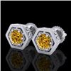 Image 1 : 1.07 ctw Intense Fancy Yellow Diamond Art Deco Earrings 18k White Gold - REF-131Y8X