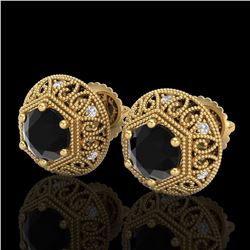 1.31 ctw Fancy Black Diamond Art Deco Stud Earrings 18k Yellow Gold - REF-81F8M