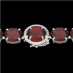 65 ctw Garnet & Micro Pave VS/SI Diamond Bracelet 14k White Gold - REF-209Y3X