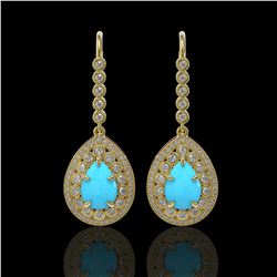 7.95 ctw Turquoise & Diamond Victorian Earrings 14K Yellow Gold - REF-241Y5X