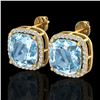 Image 1 : 12 ctw Sky Blue Topaz & Micro VS/SI Diamond Earrings 18k Yellow Gold - REF-83M3G