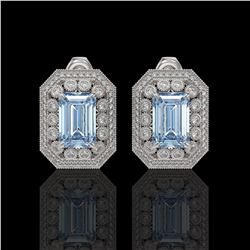 10.91 ctw Aquamarine & Diamond Victorian Earrings 14K White Gold - REF-327R3K