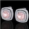 3.95 ctw Morganite & Micro Pave VS/SI Diamond Earrings 18k White Gold - REF-129R6K