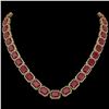 Image 1 : 84.94 ctw Ruby & Diamond Micro Pave Halo Necklace 10k Yellow Gold - REF-930G2W