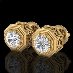 1.07 ctw VS/SI Diamond Solitaire Art Deco Stud Earrings 18k Yellow Gold - REF-218H2R