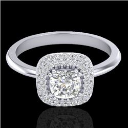 1.16 ctw Micro SI Cushion Diamond Engagment Ring Halo 18k White Gold - REF-149F5M