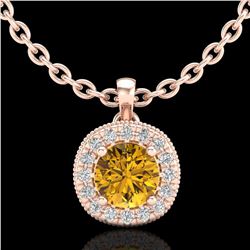 1.1 ctw Intense Fancy Yellow Diamond Art Deco Necklace 18k Rose Gold - REF-167H6R