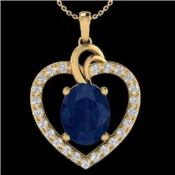 4 ctw Sapphire & VS/SI Diamond Designer Heart Necklace 14k Yellow Gold - REF-74A9N