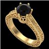 1 ctw Fancy Black Diamond Engagment Art Deco Ring 18k Yellow Gold - REF-105G5W