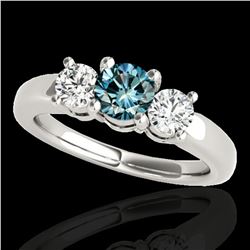 2 ctw SI Certified Fancy Blue Diamond 3 Stone Ring 10k White Gold - REF-218G2W