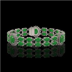 14.05 ctw Jade & Diamond Bracelet 14K White Gold - REF-254A5N