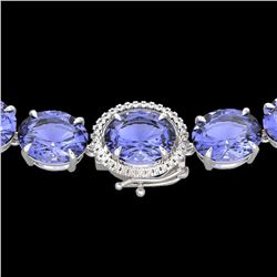 170 ctw Tanzanite & Diamond Micro Eternity Necklace 14k White Gold - REF-3163Y6X