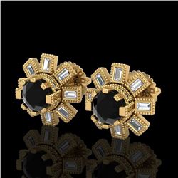 1.77 ctw Fancy Black Diamond Art Deco Stud Earrings 18k Yellow Gold - REF-118A2N