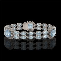 17.19 ctw Aquamarine & Diamond Bracelet 14K White Gold - REF-289M3G