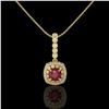 Image 2 : 2.55 ctw Certified Ruby & Diamond Victorian Necklace 14K Yellow Gold - REF-100N2F