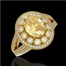 3.75 ctw Canary Citrine & Diamond Victorian Ring 14K Yellow Gold - REF-129Y3X