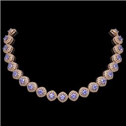 83.82 ctw Tanzanite & Diamond Victorian Necklace 14K Rose Gold - REF-2511A8N