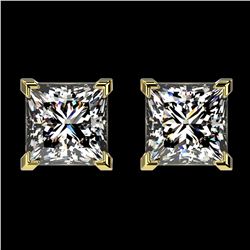 2 ctw Certified VS/SI Quality Princess Diamond Stud Earrings 10k Yellow Gold - REF-478W6H