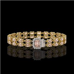 16.35 ctw Morganite & Diamond Bracelet 14K Yellow Gold - REF-236Y4X