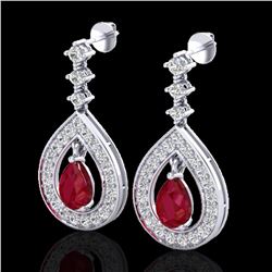 2.25 ctw Ruby & Micro Pave VS/SI Diamond Earrings 14k White Gold - REF-105F5M