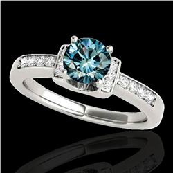 1.11 ctw SI Certified Fancy Blue Diamond Solitaire Ring 10k White Gold - REF-117R3K