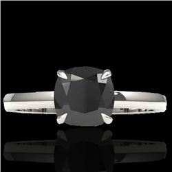 3 ctw Cushion Cut Black Diamond Solitaire Ring 18k White Gold - REF-107F3M