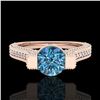 Image 2 : 2 ctw Intense Blue Diamond Engagment Micro Pave Ring 18k Rose Gold - REF-200R2K