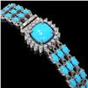 Image 2 : 22.19 ctw Turquoise & Diamond Bracelet 14K White Gold - REF-281K8Y