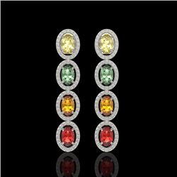6.09 ctw Multi Color Sapphire & Diamond Micro Pave Earrings 10k White Gold - REF-143G6W
