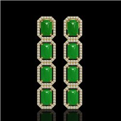 11.93 ctw Jade & Diamond Micro Pave Halo Earrings 10k Yellow Gold - REF-146F4M