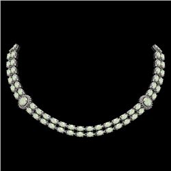 30.05 ctw Opal & Diamond Necklace 14K White Gold - REF-527X3A
