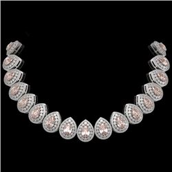 103.22 ctw Morganite & Diamond Victorian Necklace 14K White Gold - REF-4551M3G