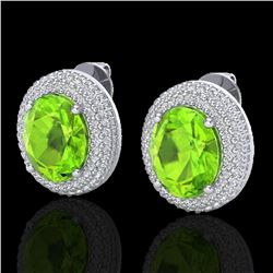 9 ctw Peridot & Micro Pave VS/SI Diamond Earrings 18k White Gold - REF-186K8Y