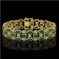 25.85 ctw Emerald & Diamond Bracelet 10K Yellow Gold - REF-300H2R