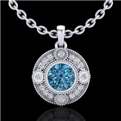 1.01 ctw Fancy Intense Blue Diamond Art Deco Necklace 18k White Gold - REF-119G3W
