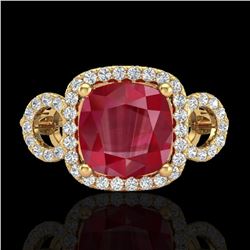 3.15 ctw Ruby & Micro VS/SI Diamond Certified Ring 18k Yellow Gold - REF-76A8N