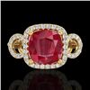 Image 1 : 3.15 ctw Ruby & Micro VS/SI Diamond Certified Ring 18k Yellow Gold - REF-76A8N