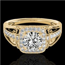 1.3 ctw Certified Diamond Solitaire Halo Ring 10k Yellow Gold - REF-197F8M