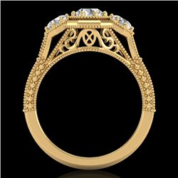 1.05 ctw VS/SI Diamond Solitaire Art Deco 3 Stone Ring 18k Yellow Gold - REF-200K2Y