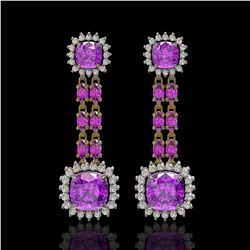 18.96 ctw Amethyst & Diamond Earrings 14K Yellow Gold - REF-222Y2X