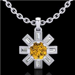 1.33 ctw Intense Fancy Yellow Diamond Art Deco Necklace 18k White Gold - REF-216M4G