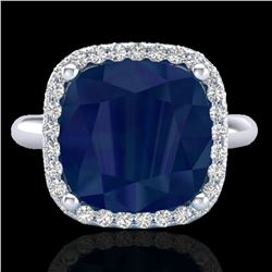 6 ctw Sapphire & Micro Pave Halo VS/SI Diamond Ring 18k White Gold - REF-77N3F